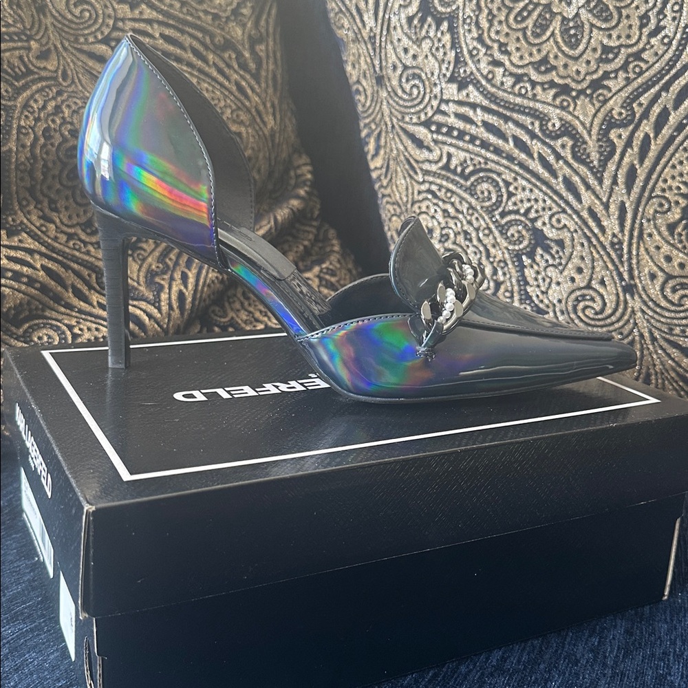 Iridescent Stiletto Heels with Chain Detail